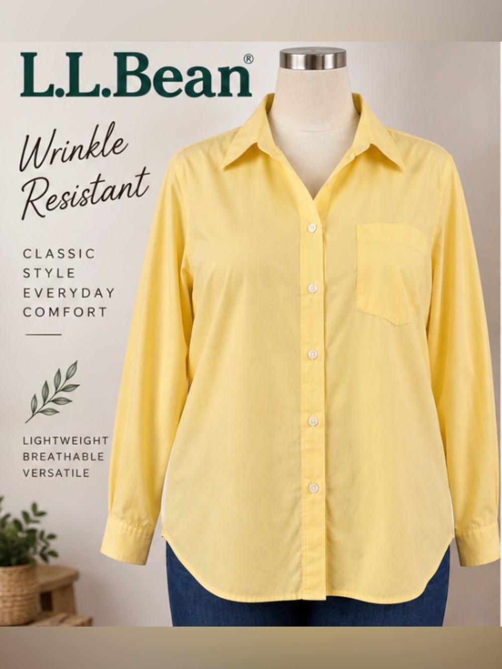 L.L.Bean - Yellow Women's Button-Down Shirt- 100% cotton